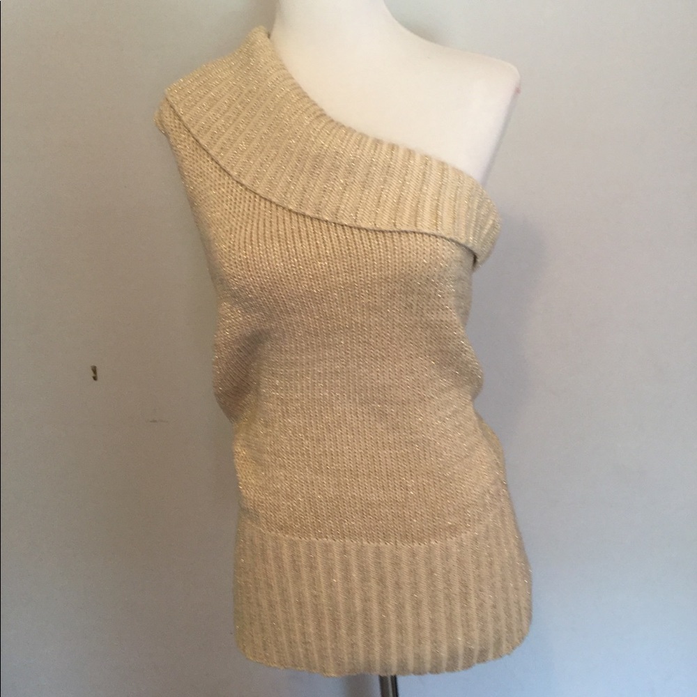 One shoulder metallic sweater top